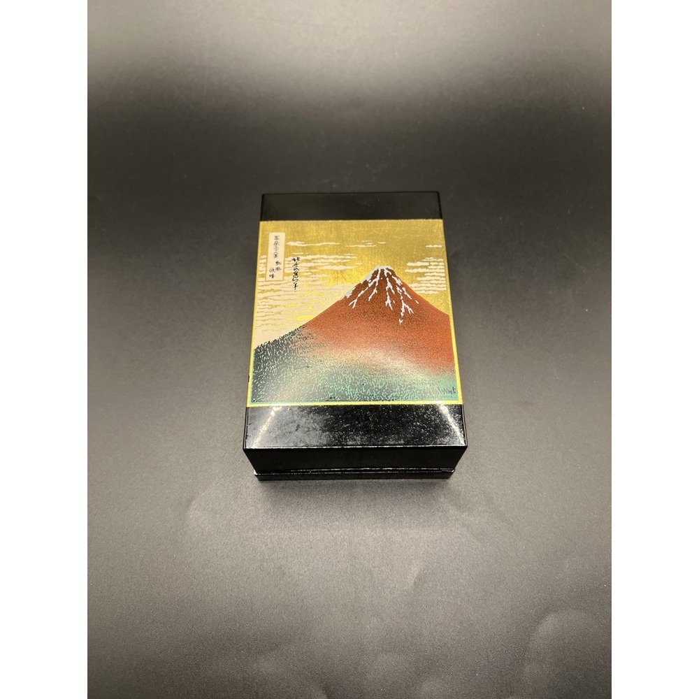 Vintage Japanese Hokusai Red Fuji Lacquer Trinket Jewelry Box Mt Fuji
